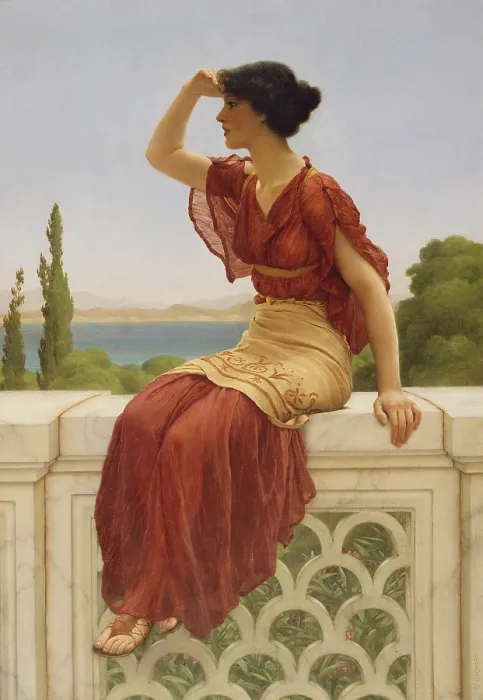 Framed Print : The Signal, by John William Godward, 1899, English painting, oil on canvas