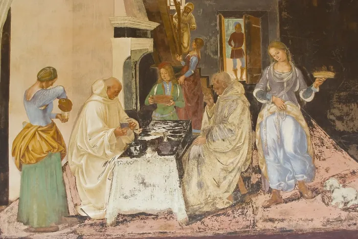 Framed Print : SIGNORELLI, Luca (1445-1523). Life of St. Benedict (1497-1498). ITALY. SIENA. Abbey of Monte Oliveto Maggiore. Fresco painting placed in Chiostro Grande