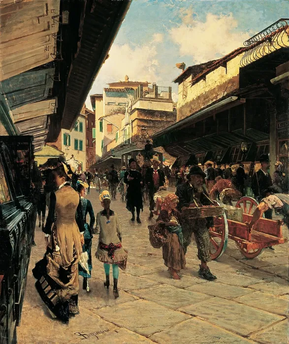 Framed Print : Signorini Telemaco, Ponte Vecchio, Florence, 1879, 19th Century, oil on canvas, Italy, Lombardy, Milan
