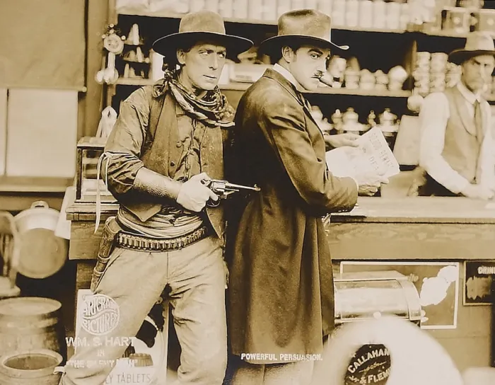 Framed Print : THE SILENT MAN, left: William S. Hart on lobbycard, 1917 Framed Print : THE SILENT MAN, left: William S. Hart on lobbycard, 1917