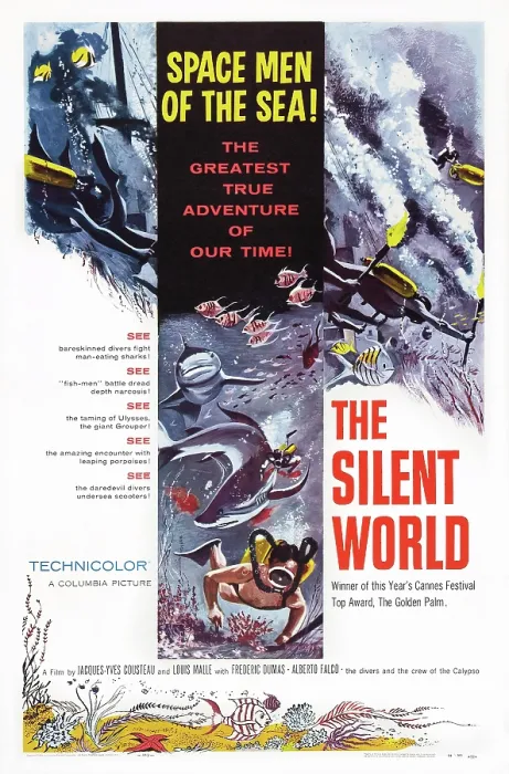 Framed Print : THE SILENT WORLD, (aka LE MONDE DU SILENCE), poster art for documentary by Jacques-Yves Cousteau & Louis Malle, 1956