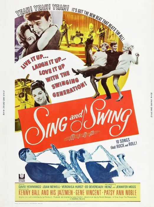 Framed Print : SING AND SWING, (aka LIVE IT UP!), US poster, top embracing from left: Jennifer Moss, David Hemmings, 1963