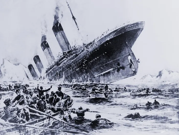 Framed Print : Sinking of the ocean liner the Titanic witnessed by survivors in lifeboats. May 15, 1912