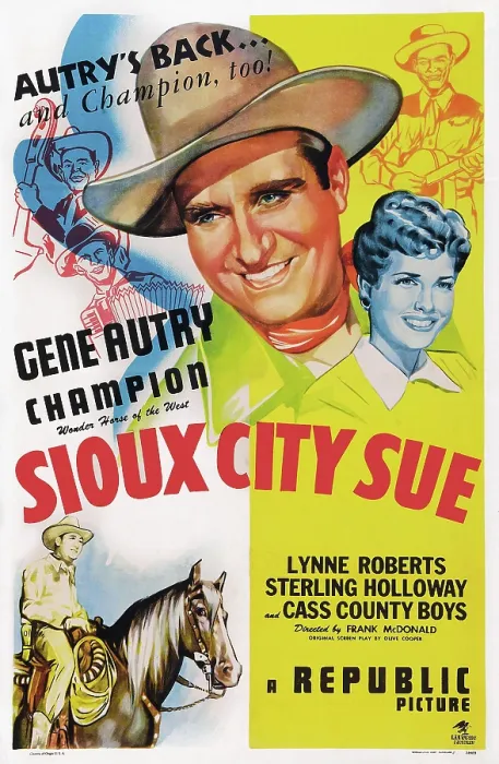 Framed Print : SIOUX CITY SUE, US poster art, top from left: Gene Autry, Lynne Roberts, bottom left: Gene Autry with Champion the horse, 1946