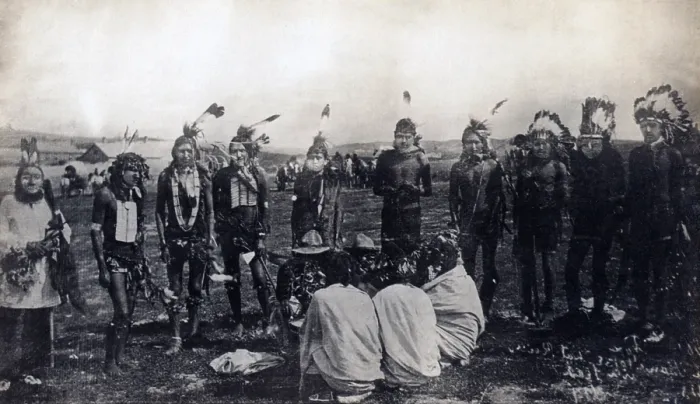 Framed Print : Sioux men, Two Strike's band, Brule Lakota Sioux, Pine Ridge, South Dakota, photograph by S.D. Butcher & Son, 1891