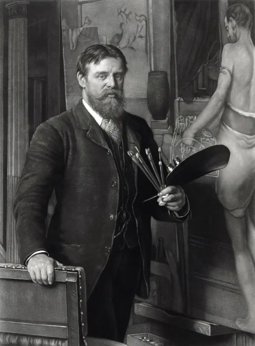 Framed Print : Sir Lawrence Alma-Tadema (1836-1912), in his studio. He painted realistic scenes of ancient history, with exceptional detail and dramatic narrative