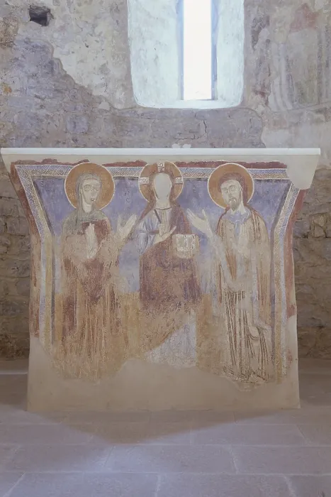 Framed Print : De sis, by Unknown Artist, 11th Century, fresco - Italy, Lombardy, Civate, Church of Saint Peter al Monte. Whole artwork view