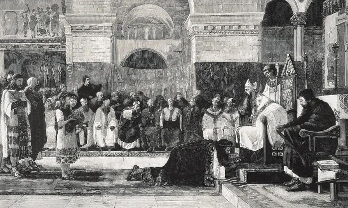 Framed Print : SISENAND (6th centuryI). Visigothic king (631 - 636). The king at the Fourth Council of Toledo. From a painting by Mariano Vayreda. Engraving. - J