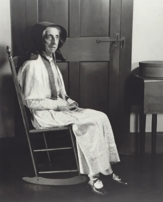 Framed Print : Sister Mathilde Tillie Schnell, sitting in rocking chair at Hancock Shaker Village near Pittsfield, Massachusetts