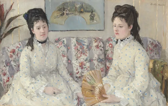 Framed Print : The Sisters, by Berthe Morisot, 1869, French impressionist painting, oil on canvas. Morisot painted her daily experiences and portraits of family and friends (BSLOC_2016_5_165)