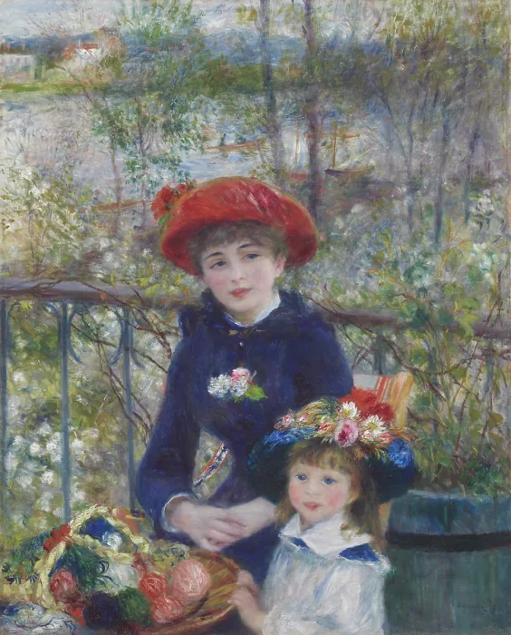 Framed Print : Two Sisters (On the Terrace), 1881, by Pierre-Auguste Renoir, 1841-1919, French Impressionist painting, Impressionism, oil on canvas