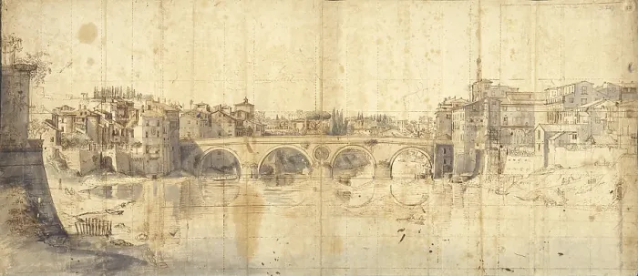 Framed Print : Sisto Bridge, by Gaspar Van Wittel also known as Gaspare Vanvitelli, 1690, 17th Century, pen, ink and colored watercolor on paper - Italy, Lazio, Rome, Central National Library Framed Print : Sisto Bridge, by Gaspar Van Wittel also known as Gaspare Vanvitelli, 1690, 17th Century, pen, ink and colored watercolor on paper - Italy, Lazio, Rome, Central National Library