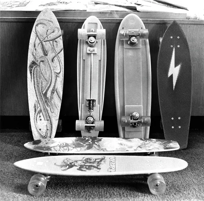 Framed Print : Skateboards, become hugely popular in the mid-1970s. Various designs of skateboards are shown in this photo, May 3, 1976. Courtesy: CSU Archives / Everett Collection