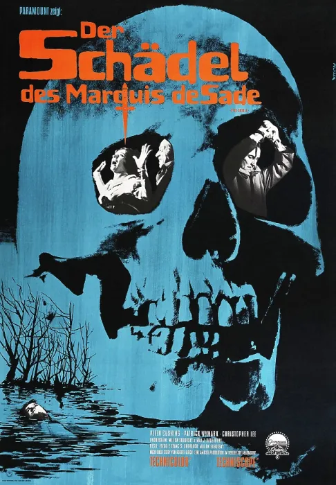 Framed Print : THE SKULL, (aka DER SCHADEL DES MARQUIS DESADE), German poster, far right: Peter Cushing, 1965