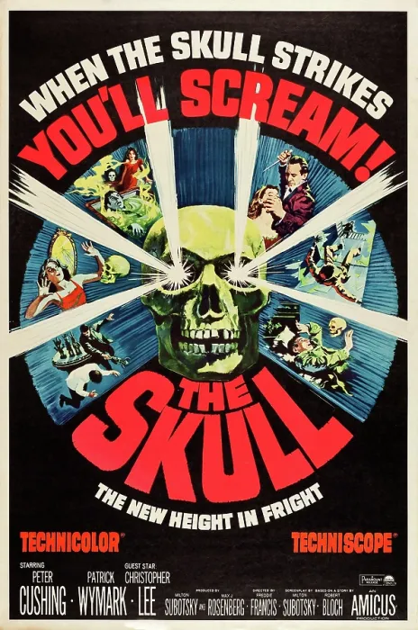 Framed Print : THE SKULL, US poster art, top right with dagger: Peter Cushing, 1965 Framed Print : THE SKULL, US poster art, top right with dagger: Peter Cushing, 1965