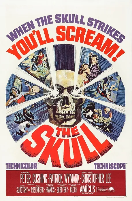 Framed Print : THE SKULL, US poster, Peter Cushing (top right with dagger), 1965