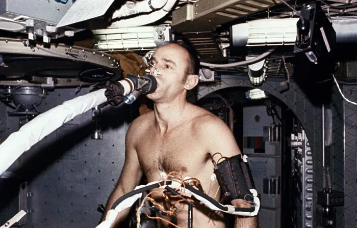 Framed Print : Skylab 3 Astronaut Allen Bean on the ergometer, breathing into the metabolic analyzer Framed Print : Skylab 3 Astronaut Allen Bean on the ergometer, breathing into the metabolic analyzer