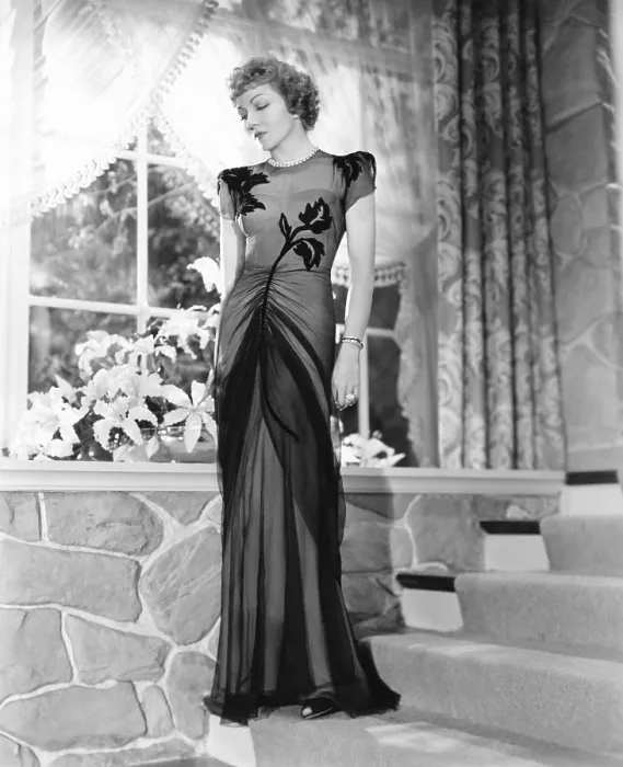 Framed Print : SKYLARK, Claudette Colbert in evening gown designed by Irene, 1941