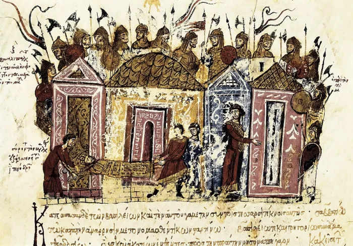 Framed Print : SKYLITZER, John (9th century). Madrid Skylitzes 'Synopsis historiarum'. Synopsis of Histories about the reigns of the Byzantine emperors. 12th c. The Varangian Guard Framed Print : SKYLITZER, John (9th century). Madrid Skylitzes 'Synopsis historiarum'. Synopsis of Histories about the reigns of the Byzantine emperors. 12th c. The Varangian Guard