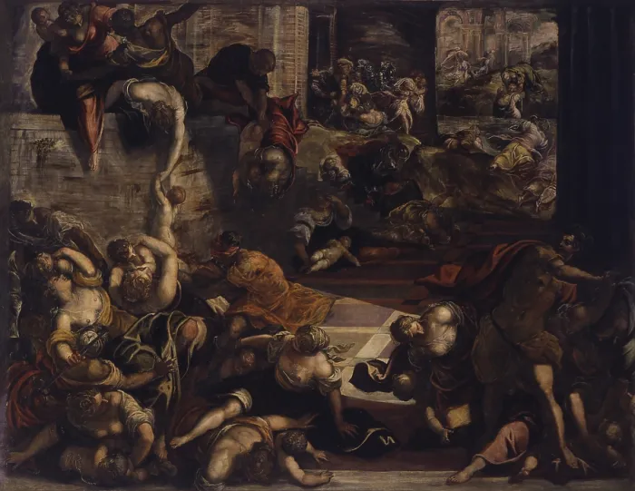 Framed Print : The Slaughter of the Innocents, by Jacopo Robusti known as Tintoretto, 1583, 16th century. - Italy, Veneto, Venice, Scuola Grande di San Rocco. Whole artwork view