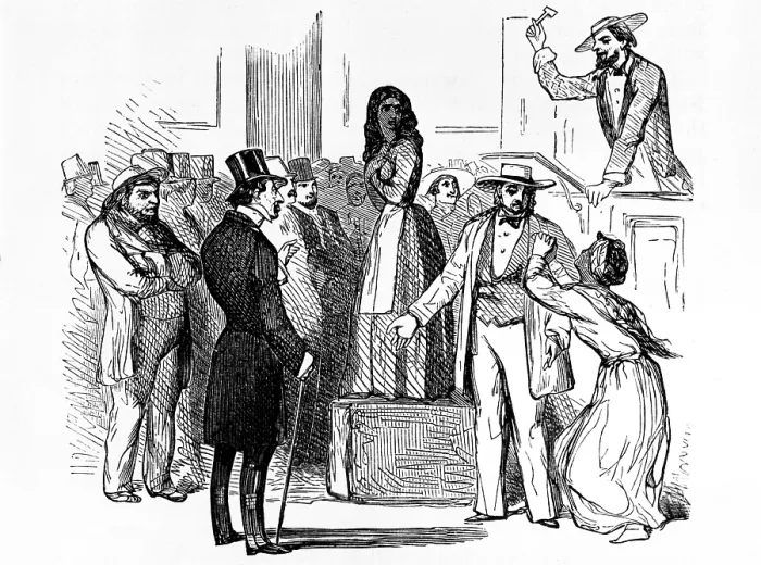 Framed Print : Slave auction in the American South, early 1800s. Courtesy: CSU Archives  /  Everett Collection