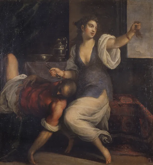 Framed Print : Sleeping Samson and Delilah (Sansone dormiente e Dalila), by Jacopo Negretti detto Palma il Giovane, 1610-1615, 17th Century, oil on canvas, 116 x 108 cm - Italy, Lazio, Rome