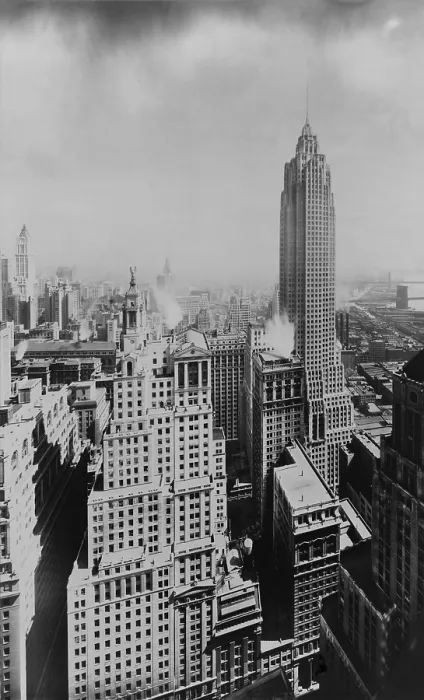 Framed Print : The slender 950 foot tower of 70 Pine Street (right mid-ground) was the last of the Jazz Age skyscrapers in Manhattan's Financial District