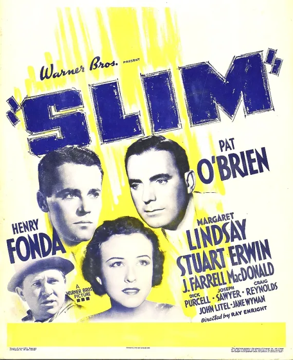 Framed Print : SLIM, top from left: Henry Fonda, Pat O'Brien, bottom from left: Stuart Erwin, Margaret Lindsay on window card, 1937