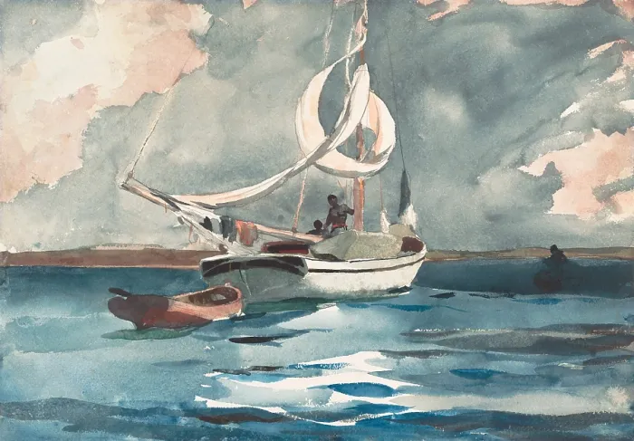 Framed Print : SLOOP, NASSAU, by Winslow Homer, 1899, American watercolor painting