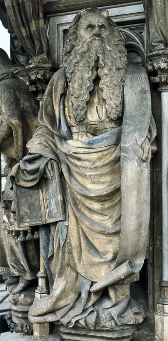 Framed Print : SLUTER, Claus (1340-1406). The Well of Moses or The Well of the Prophets. 1396-1406. FRANCE. Dijon. Charterhouse of Champmol. Detail of Moses figure. Gothic art Framed Print : SLUTER, Claus (1340-1406). The Well of Moses or The Well of the Prophets. 1396-1406. FRANCE. Dijon. Charterhouse of Champmol. Detail of Moses figure. Gothic art