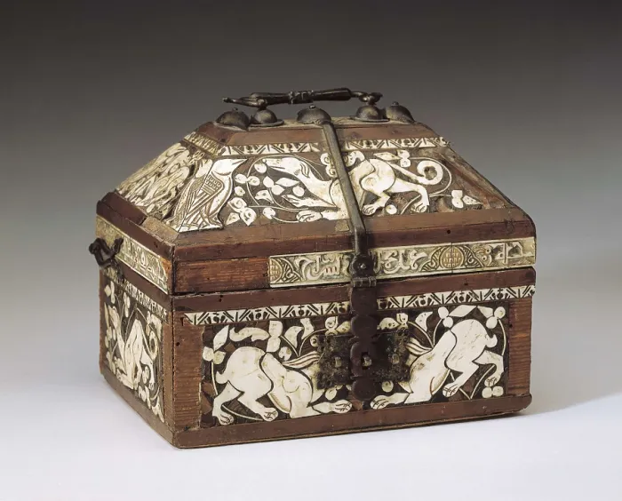 Framed Print : Small chest of the hares. 11th -12th c. Made with larch and aloe wood and bone figures. Romanesque art. SPAIN. Madrid. National Museum of Archaeology. Proc: SPAIN. Len