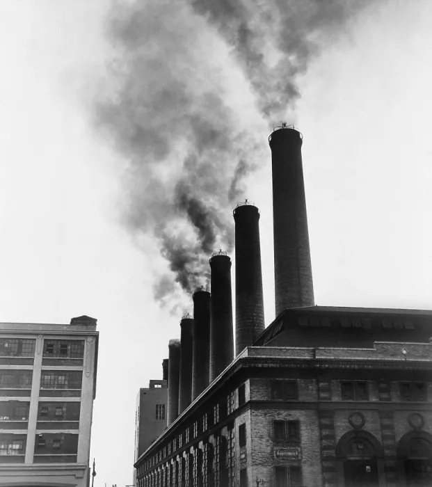 Framed Print : Smoke spewing from stacks of the New York City Board of Transportation plant in February 1951 Framed Print : Smoke spewing from stacks of the New York City Board of Transportation plant in February 1951
