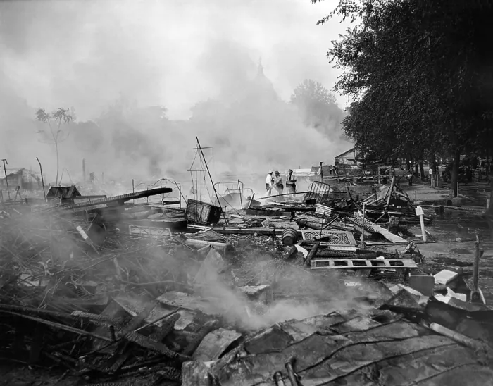 Framed Print : Smoking remains of the Bonus Army Encampment at Anacostia Flats in Washington, D.C. July 29, 1932. (CSU_ALPHA_1778) CSU Archives / Everett Collection
