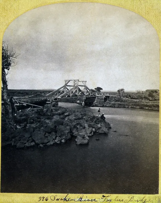 Framed Print : Snake River Bridge, aka Taylor's Bridge, Idaho. Timothy O'Sullivan, Albumen print, 1870