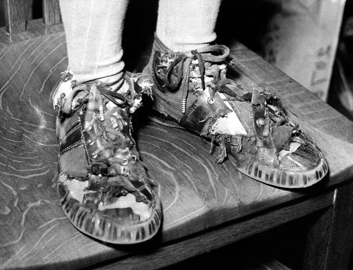 Framed Print : Sneakers, (School publicity shot supporting PTA's replacement of worn shoes), circa 1940-1950's. Courtesy: CSU Archives  /  Everett Collection