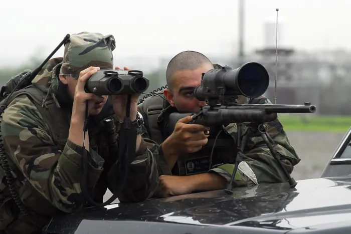 Framed Print : A sniper team search for opposing forces during an exercise at Osan Air Base South Korea July 23 2008. (BSLOC_2011_12_312)