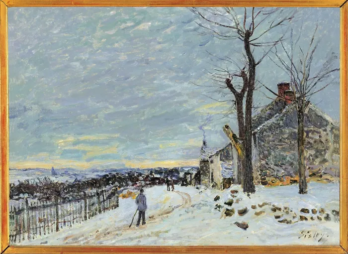 Framed Print : Snow at Veneux Nadon, by Alfred Sisley, 1880 about, 19th Century, oil on canvas, cm 55 x 74 - France, Ile de France, Paris, Muse dOrsay. All
