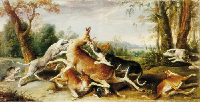Framed Print : SNYDERS, Frans, pupil of (second half 17th century). The Deer Hunt. 2nd half 16th c.I. Flemish art. Oil on canvas. SPAIN. Madrid. Prado Museum