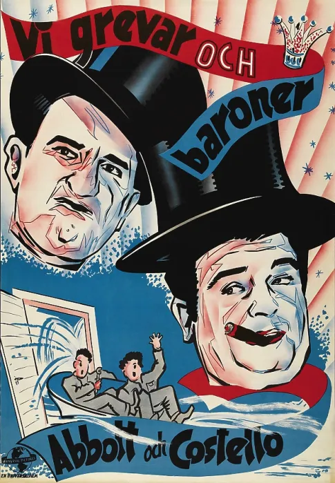 Framed Print : IN SOCIETY, (aka VI GREVAR OCH BARONER), l-r: Bud Abbott, Lou Costello on Swedish poster art, 1944