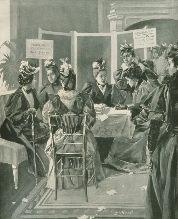 Framed Print : Society women gather signatures on a petition for woman's suffrage in the fashionable Sherry's restaurant, New York City