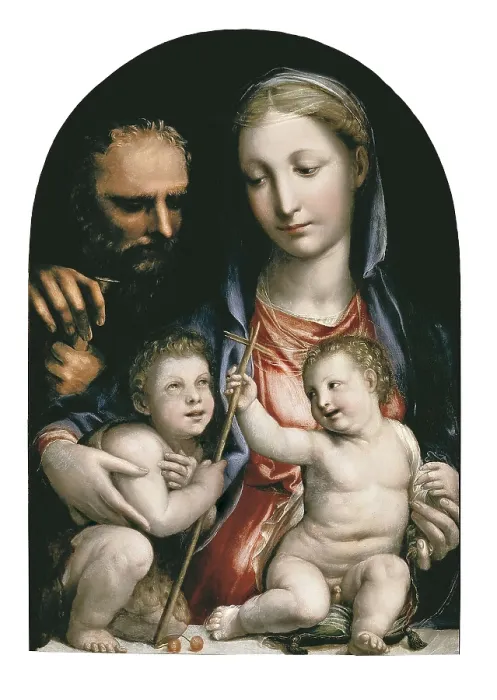 Framed Print : SODOMA, Giovanni Antonio Bazzi, also called Il (1477-1549). Holy Family with the Infant St. 1st half 16th c. Mannerism art. Oil on canvas. AUSTRIA. Vienna