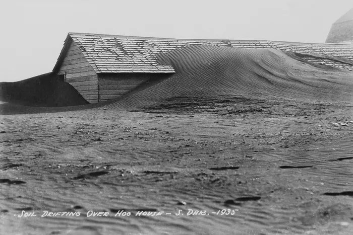 Framed Print : Soil drifting over a farm building on a South Dakota farm in 1935 Framed Print : Soil drifting over a farm building on a South Dakota farm in 1935
