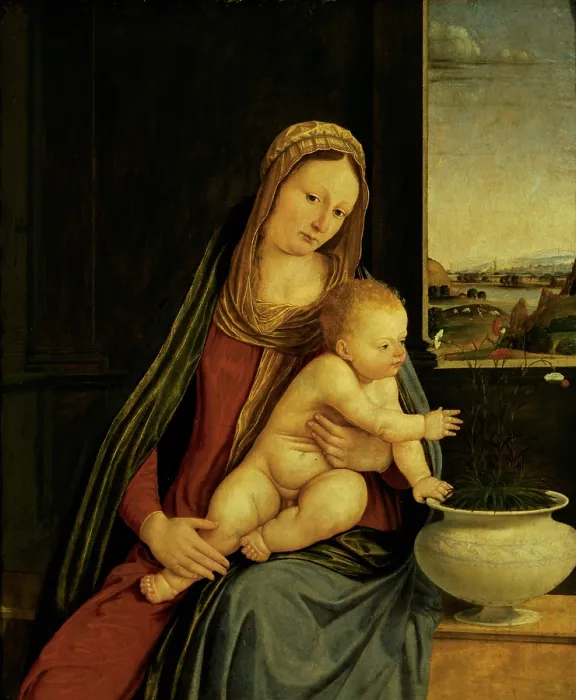 Framed Print : Solario (Solari) Andrea, Madonna of the Carnations, 1485 - 1490, 15th Century, tempera and oil on canvas, Italy, Lombardy, Milan, Brera Art Gallery