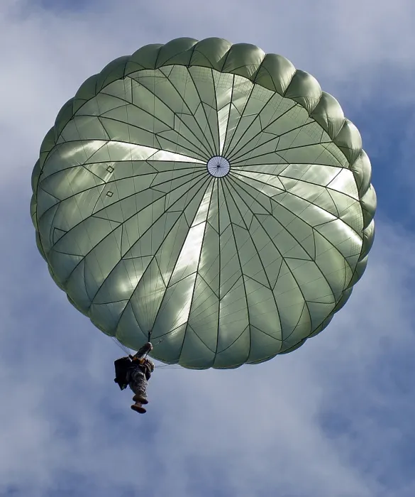 Framed Print : Soldier of the 82nd Airborne descends from a parachute drop over the Klute Drop Zone in Beach Hill West Virginia. Aug. 19 2010. (BSLOC_2011_12_266)