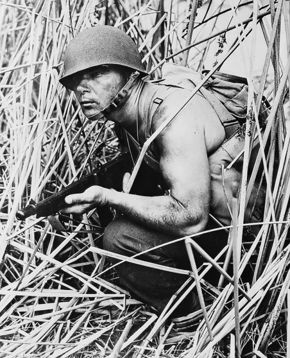 Framed Print : Soldier in grass, circa early 1940s
