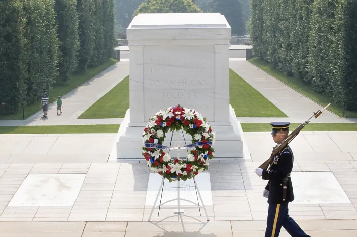 Framed Print : A soldier guards the Tomb of the Unknown Soldier at Arlington National Cemetery. Army's senior leadership laid a wreath in tribute to the Army's 233rd birthday