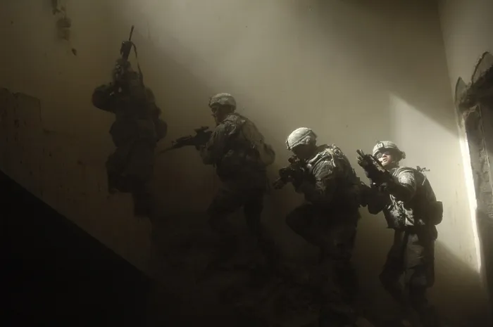 Framed Print : US soldiers clear a staircase during a combined training exercise with Iraqi soldiers near Bahbahani Iraq on June 6 2009. (BSLOC_2011_12_148)