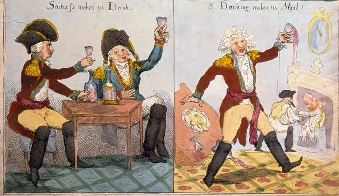 Framed Print : The soldiers definition of madness- drink which leads to madness. Color etching by John Cawse, ca. 1810