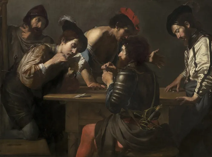 Framed Print : Soldiers Playing Cards and Dice (The Cheats), by Valentin de Boulogne, 1618-20, French painting, oil on canvas. The soft beardless young man is being cheated at cards Framed Print : Soldiers Playing Cards and Dice (The Cheats), by Valentin de Boulogne, 1618-20, French painting, oil on canvas. The soft beardless young man is being cheated at cards