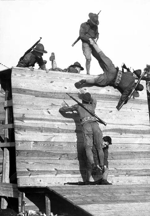 Framed Print : Soldiers scaling a wall during basic training Camp Wadsworth, S.C. World War I. Ca. 1918 Framed Print : Soldiers scaling a wall during basic training Camp Wadsworth, S.C. World War I. Ca. 1918